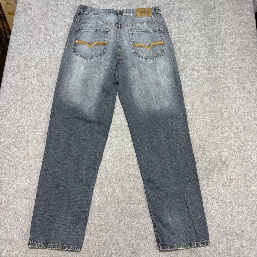 Eddie Domani Jeans Mens 34 Blue Slub Denim Straight Leg Embroidered Pockets 0290